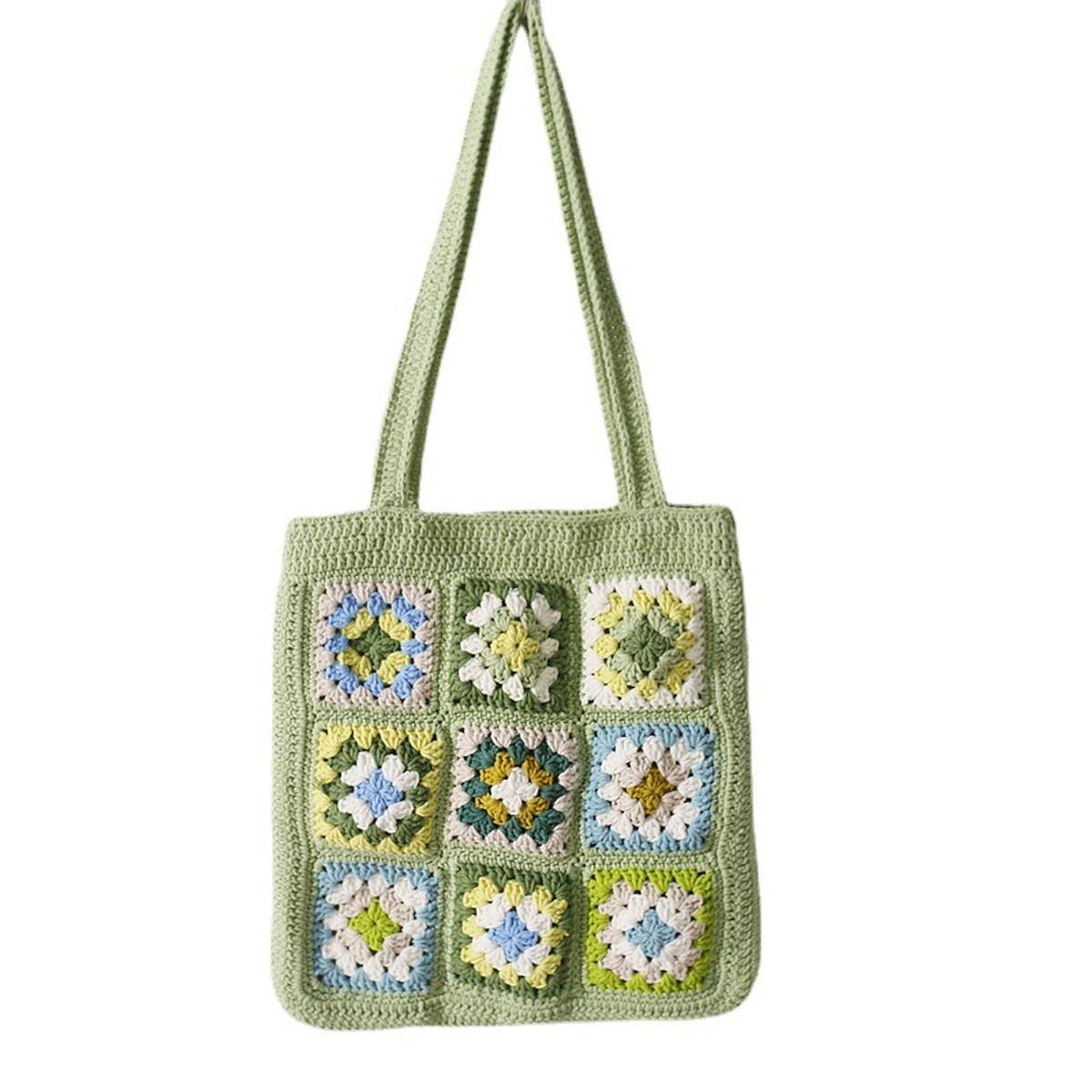 Granny Square Crochet Tote centered on a clean product background