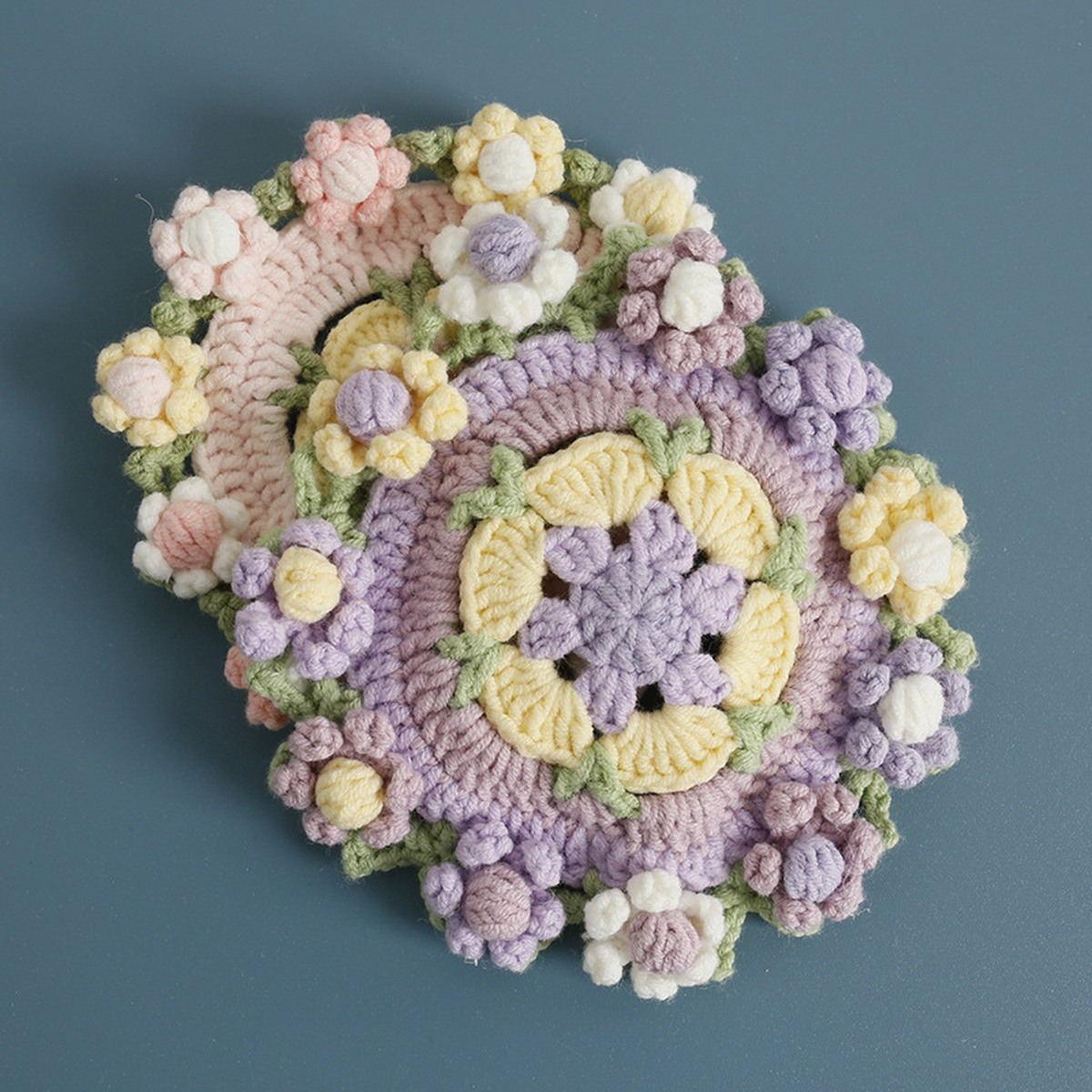 Lavender Flower Crochet Coaster Set centered on a clean product background