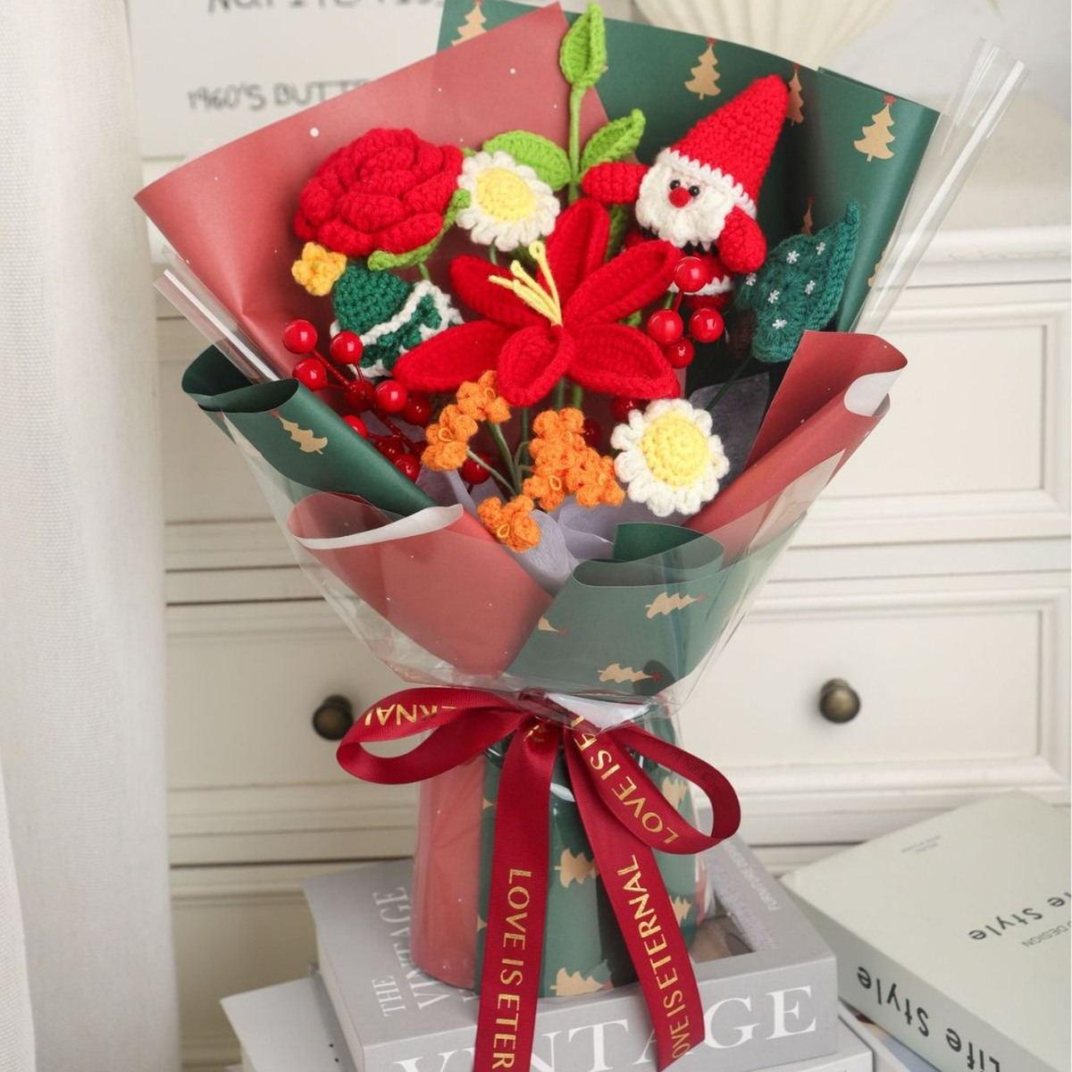 Scarlet Romance Crochet Bouquet centered on a clean product background