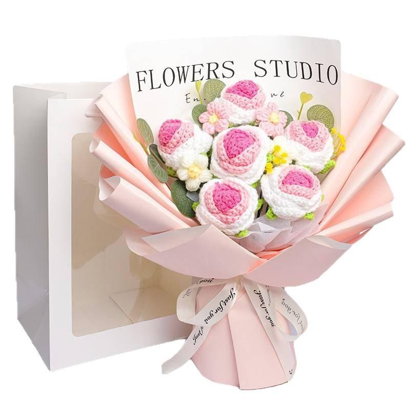Classic Rose Color Crochet Bouquet shown in a clean product photograph