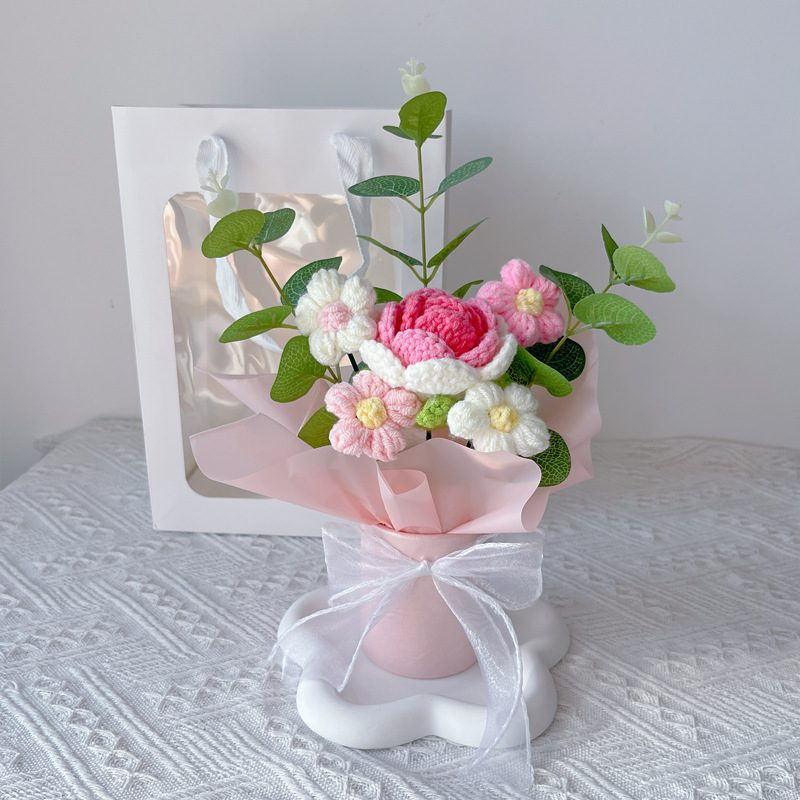 Elegant Crochet Flower Basket Collection shown in a clean product photograph