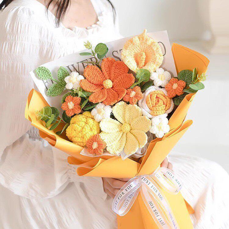 Pink Garden Crochet Bouquet shown in a clean product photograph