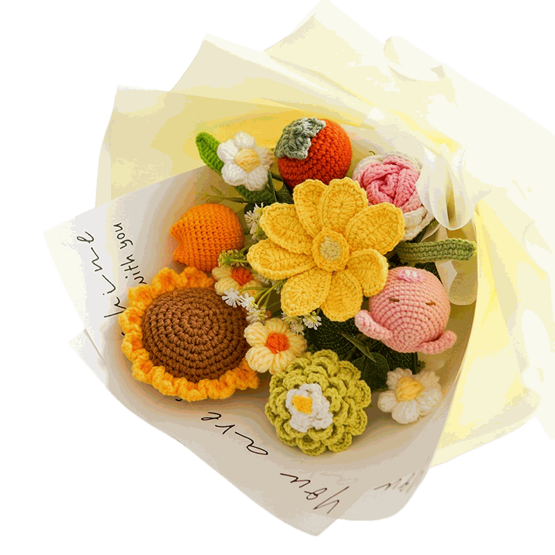 Sunshine Flower Studio Crochet Bouquet shown in a clean product photograph
