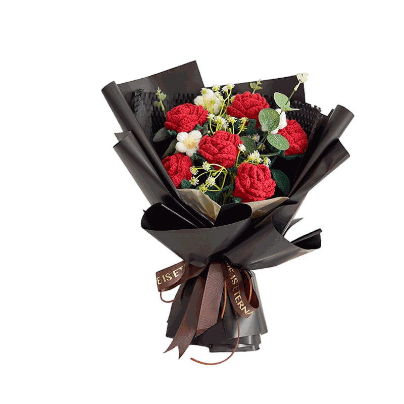 Deep Rose Flower Studio Crochet Bouquet shown in a clean product photograph