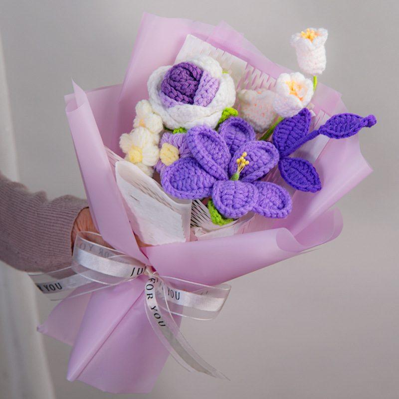 Petite Rose Crochet Bouquet shown in a clean product photograph