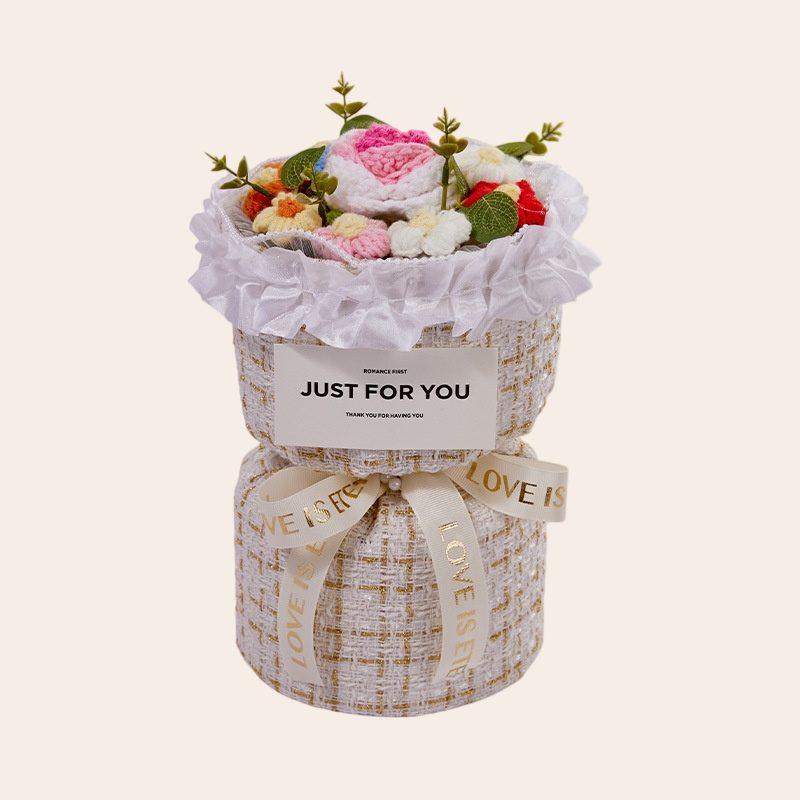 Rustic Crochet Flower Gift Basket shown in a clean product photograph
