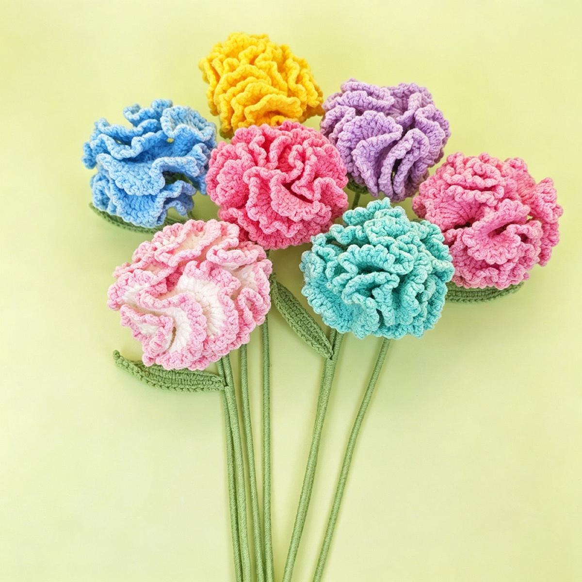 Carnation Crochet Stem on a clean pastel product background