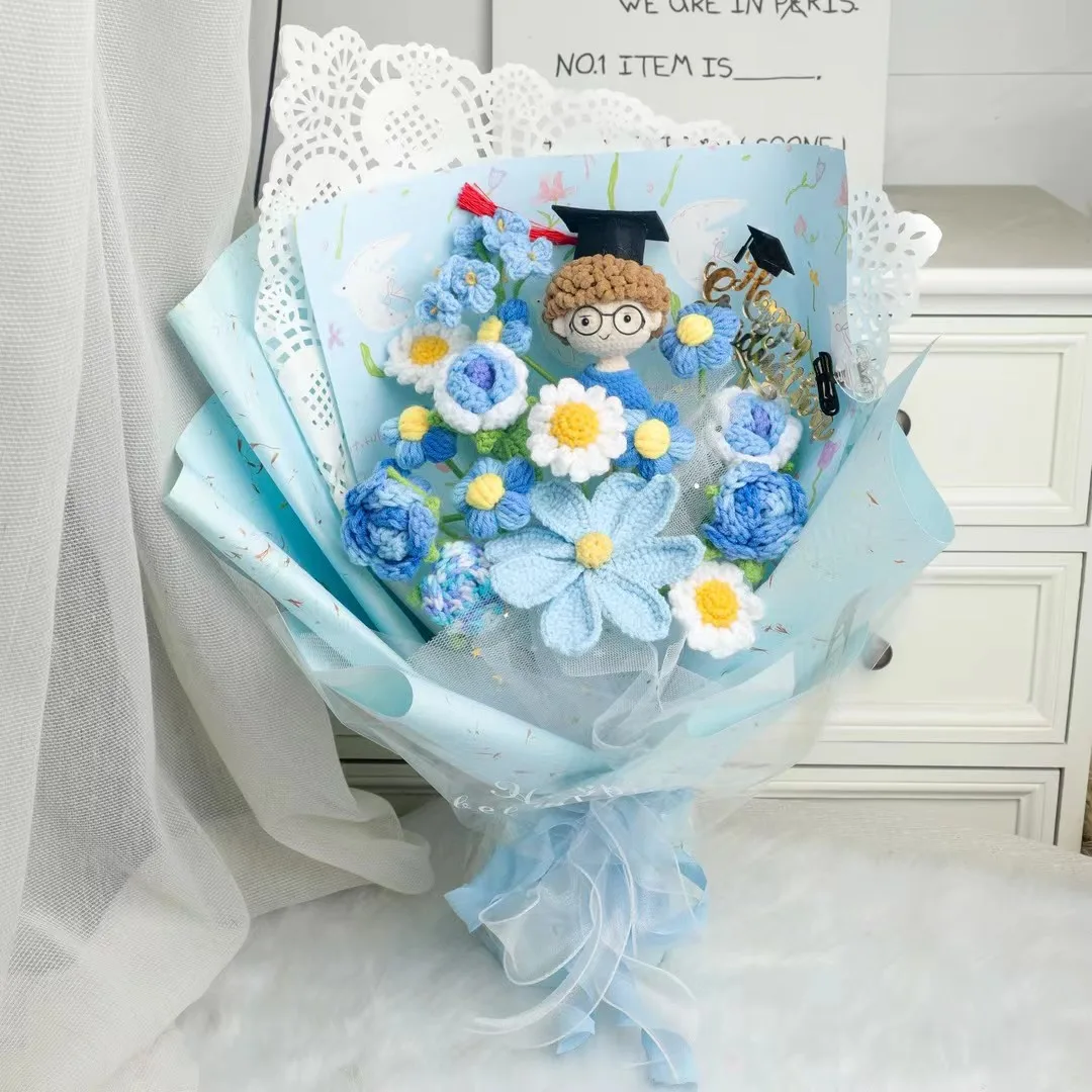 Pastel Bear Crochet Flower Bouquet centered in a clean lifestyle product photograph