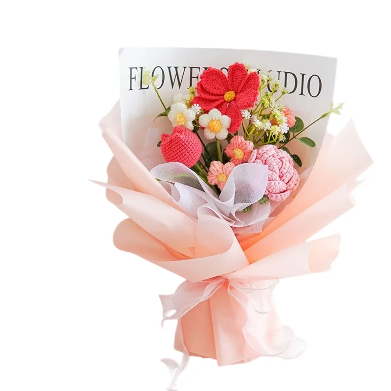 Citrus Sprig Mini Crochet Bouquet centered in a clean lifestyle product photograph